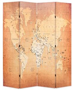 Paravento Pieghevole 160x170 cm Stampa Mappa del Mondo Giallo