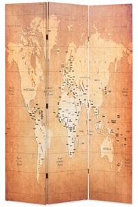 Paravento Pieghevole 120x170 cm Stampa Mappa del Mondo Giallo