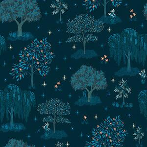 Carta da parati Bosco notturno fatato con stelle e alberi decorativi, Parati foresta classici, a00248 : Uwalls.it