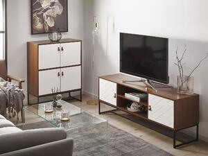 Mobile TV in legno scuro con gambe in metallo bianco Rettangolare per TV fino a 75ʺ con ripiani Ante Gestione dei cavi Mobili da soggiorno Beliani