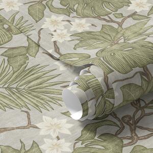 Carta da parati Foglie e fiori di monstera tropicale su sfondo grigio, Parati natura classici, Parati natura foglie classici, a00249 : Uwalls.it