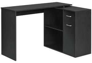HOMCOM Scrivania Angolare per Studio e Ufficio con 2 Cassetti e 2 Ripiani, in Legno, 117x82x74 cm, Nero