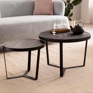 FineBuy Set da 2 tavolini da salotto in legno massello di acacia / effetto pietra Tavolino da salotto nero rotondo Set di tavolini con struttura in metallo Tavolino da caffè moderno Tavolino da divano