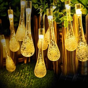 Catena decorata con 50 Gocce a Led Bianco caldo 10 metri con pannello solare Aigostar
