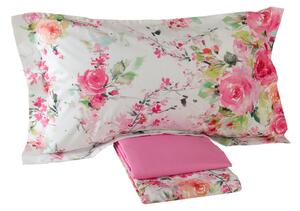 Completo Lenzuola In Percalle Rami-di-rose Matrimoniale - 250X290 175X205 + 2 Federe 50X80 Emporium Floreale Rosa Caleffi