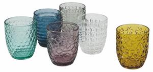 Bicchieri ACQUA set 6 in Vetro Superficie Lavorata A rilievo GEOMETRIE , diametro 8,5 x h 9 cm 350 Ml colore multicolor
