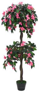 Pianta Artificiale di Rododendro con Vaso 155 cm Verde e Rosa