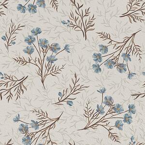 Carta da parati Piccoli fiori blu con rami marroni, Parati fiori e piante classici, a00265 : Uwalls.it