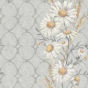 Carta da parati Margherite su sfondo grigio con motivo geometrico, Parati fiori e piante classici, a00269 : Uwalls.it