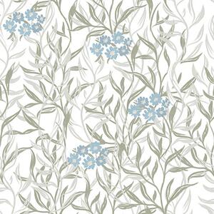 Carta da parati Stampa botanica leggera con fiori blu, Parati classici in stile provenzale, a00268 : Uwalls.it
