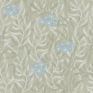 Carta da parati Sfondo verde con rami bianchi e fiori blu, Parati fiori e piante classici, a00268v1 : Uwalls.it