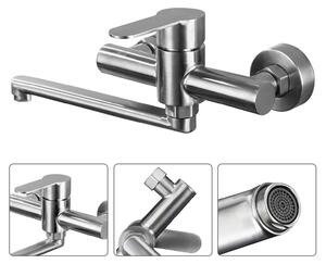 Miscelatore per lavello da parete - Acciaio inossidabile - Rotazione a 360° - Miscelatore monocomando per acqua calda e fredda - Argento