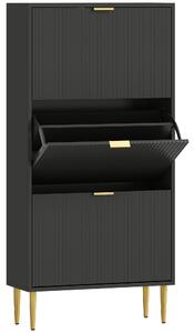 HOMCOM Scarpiera 18 paia con 3 ripiani ribaltabili, ante scanalate e ripiani regolabili, 60x24x128cm, nero | Aosom Italy