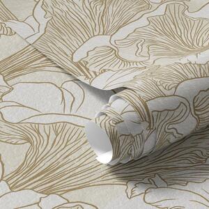 Carta da parati Funghi galletti, disegno al tratto su sfondo crema, Parati fiori e piante classici, a00275 : Uwalls.it
