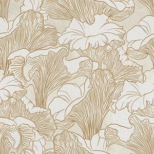 Carta da parati Funghi galletti, disegno al tratto su sfondo crema, Parati fiori e piante classici, a00275 : Uwalls.it