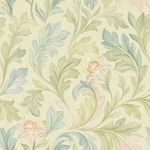 Carta da parati Foglie vintage su sfondo giallastro, colori tenui, Parati fiori e piante classici, a00277v1 : Uwalls.it