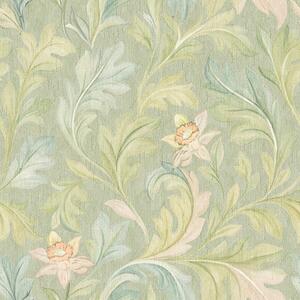 Carta da parati Foglie vintage su sfondo verde, colori pastello, Parati fiori e piante classici, a00277 : Uwalls.it