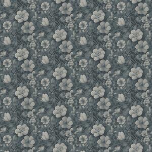 Carta da parati Motivo blu scuro con voluminosi fiori bianchi, Parati fiori e piante classici, a00282 : Uwalls.it