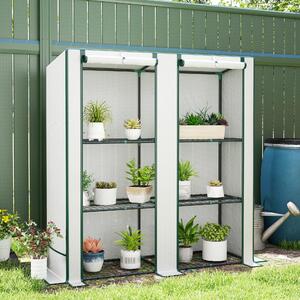 VivaGarden Serra da Giardino con 2 Porte Avvolgibili Scaffale a 3 Ripiani e Tasche Laterali 144x48x152 cm colore Bianco/Verde