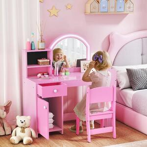 DecHome Set Toeletta per Bambini con Specchio LED Tavolo Trucco e Sedia 88.6x38.8x96.9 cm colore Rosa