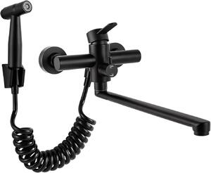 Miscelatore per cucina - Montaggio a parete. Rubinetto per lavello - Bocchetta girevole a 360° - 35 cm - Doccetta/rubinetto con getto a pioggia - Acciaio inossidabile spazzolato