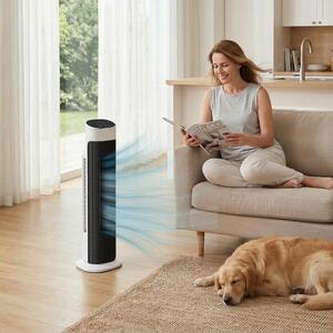 DecHome Ventilatore a Colonna Torre senza Pale Oscillante 3 Velocit con Telecomando e Timer colore Bianco/Nero - S5570WT