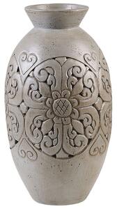 Vaso Decorativo Alto in Argilla Grigia 52 cm Motivo Floreale Realizzato a Mano Beliani
