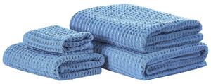 Set di 4 asciugamani da bagno e tappetino da bagno per ospiti in cotone blu Zero Twist Beliani