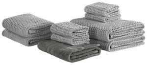 Set di 9 asciugamani da bagno e tappetino da bagno per ospiti in cotone grigio Zero Twist Beliani