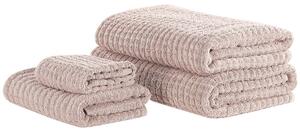 Set di 4 asciugamani da bagno e telo da bagno per ospiti in cotone rosa a bassa torsione Beliani