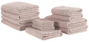 Set di 11 asciugamani telo da bagno e tappetino da bagno per ospiti in cotone rosa a bassa torsione Beliani