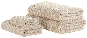 Set di 4 asciugamani da bagno in cotone beige morbido a bassa torsione con tappetino da bagno 30x50 cm / 50x100 cm / 70x140 cm / 100x150 cm Beliani