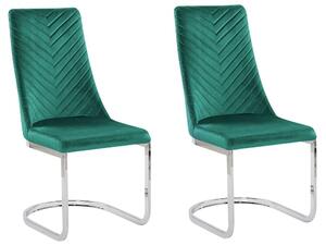 Set di 2 sedie da pranzo in velluto verde senza braccioli con schienale alto sedia a sbalzo da soggiorno Beliani