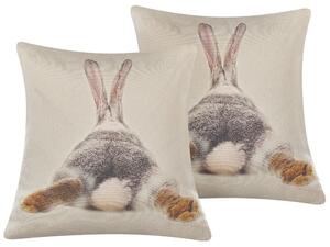 Set di 2 cuscini decorativi in cotone tortora stampa coniglietto pasquale 45 x 45 cm quadrati Beliani