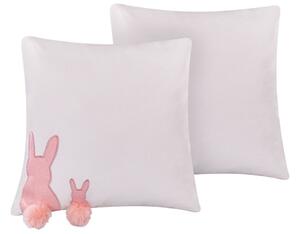 Set di 2 Cuscini decorativi bianco con cotone Rosa 45 x 45 cm Coniglio Ricamo nappe Code Cuscini decorativi Soggiorno Coniglio Pasquale Beliani