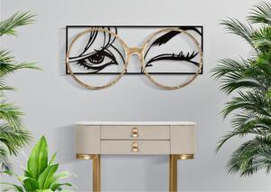 Pannello decorativo 3D da parete in metallo nero SGUARDO, 89,5x3,8x41,3 cm peso 1,500 kg composto da uno sguardo con occhiali in metallo dorato
