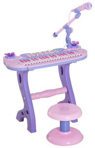 HOMCOM Pianoforte Giocattolo a 37 tasti con Sgabello e Microfono, 12 Strumenti e 22 Musiche, Registrazione, MP3 e Karaoke, Rosa|Aosom