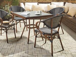 Set di 4 sedie da giardino in legno scuro struttura in alluminio sedile in tessuto grigio impilabile Beliani