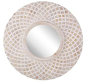 Specchio da parete in legno chiaro rotondo 60 cm cornice fatta a mano bianco quadrifoglio motivo geometrico Boho rustico Beliani