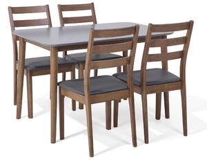 Set da pranzo in legno massello scuro con piano in ecopelle grigio sedili a 4 posti 118 x 77 cm Beliani