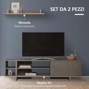 HOMCOM Set Mobile TV con Armadietto e Mensola da Appendere, Parete Attrezzata per TV in Legno per Salotto e Soggiorno, Grigio