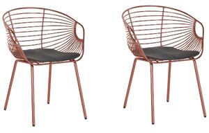Set di 2 sedie da pranzo in filo metallico rosso rame design ecopelle Nero cuscino del sedile Glam Industrial Modern Beliani