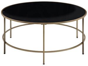 Tavolino da Caffè Piano in Vetro Nero Struttura in Metallo dorato Rotondo 88 cm Glam Beliani