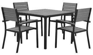 Set da pranzo all'aperto da 5 pezzi sedie da tavolo grigie a 4 posti design a doghe Beliani