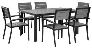 Set da pranzo da giardino in 7 pezzi in alluminio grigio e Nero 6 sedie resistenti agli agenti atmosferici Beliani