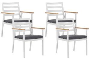 Set di 4 sedie da giardino in alluminio bianco grigio scuro cuscini per sedili con finitura verniciata a polvere per esterni Beliani