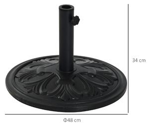 Outsunny Base per Ombrellone Rotonda in Plastica con Disegno Floreale, Basamento da 13kg con Supporto per Pali da 35-38-48mm, Nero
