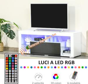 HOMCOM Mobile Porta TV con Luci a LED di 20 Colori e Telecomando per TV fino 55", 140x35x52 cm, Bianco