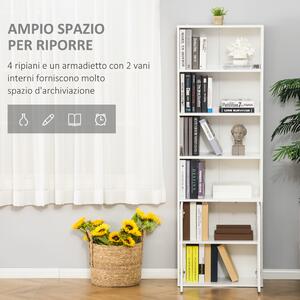 HOMCOM Libreria Moderna 4 Ripiani con Armadietto a 2 Ante in Legno, Mobile Multiuso per Soggiorno, Ufficio e Studio, 59x29x180cm, Bianco
