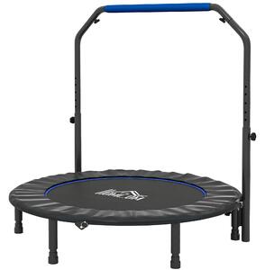 HOMCOM Trampolino da Fitness per Adulti Ø122 cm, Pieghevole, con Manubrio Regolabile a 4 Livelli, Nero e Blu | Aosom Italy